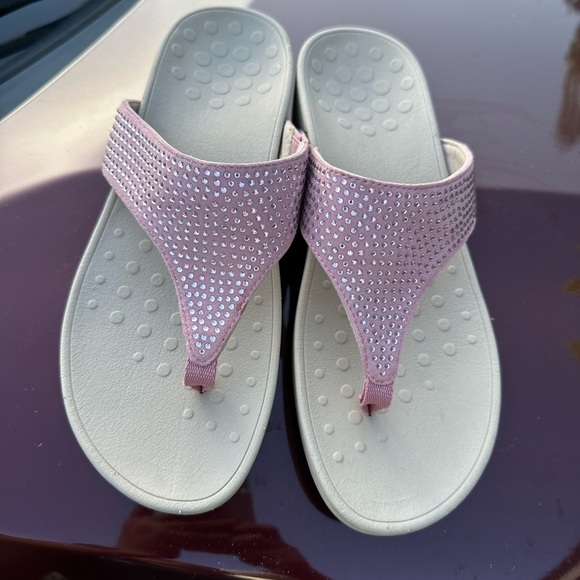 Vionic Pink Tan Sandals with Rhinestone Embellishments - Picture 2 of 6